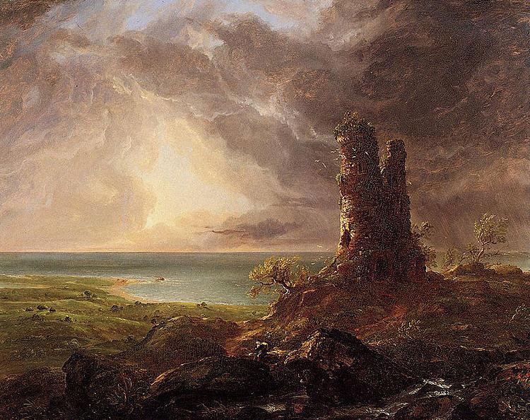 Thomas Cole Romantic Landscape with Ruined Tower oil painting picture